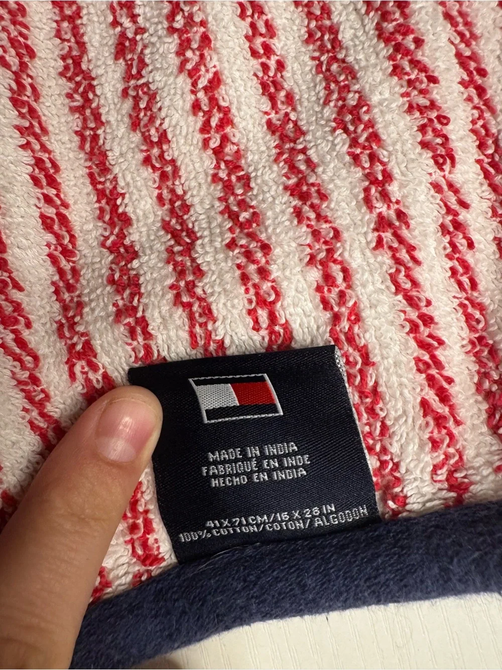 2 Tommy Hilfiger Red & White Striped Hand Towels